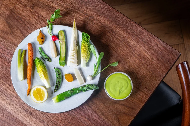 Seasonal vegetables with dipping sauce